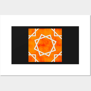 Octagrams on Orange Clouds Pattern Posters and Art